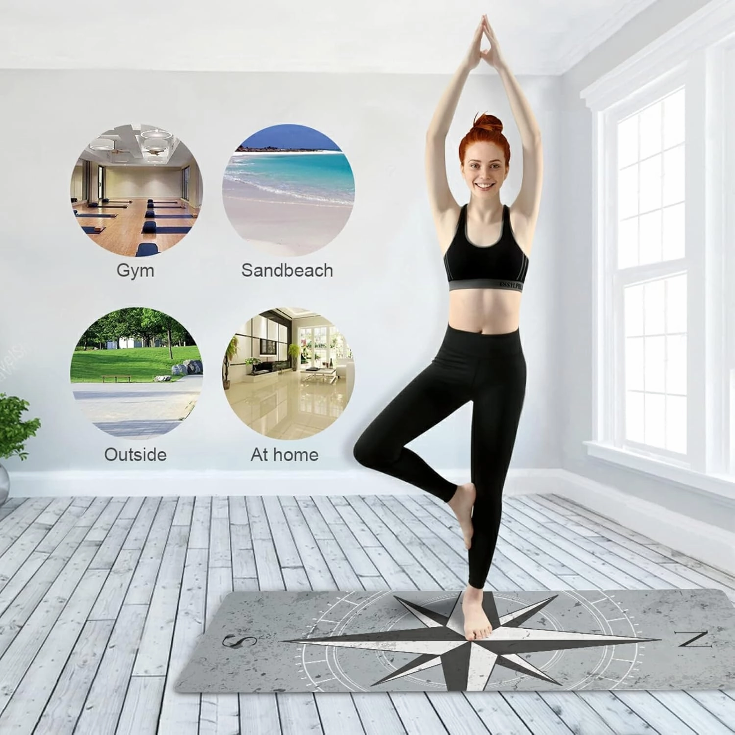 Yoga Mat Non Slip Rubber Fitness Safe Exercise Mat with Bag Durable Folding Workout Mat for Pilates and Floor Exercises