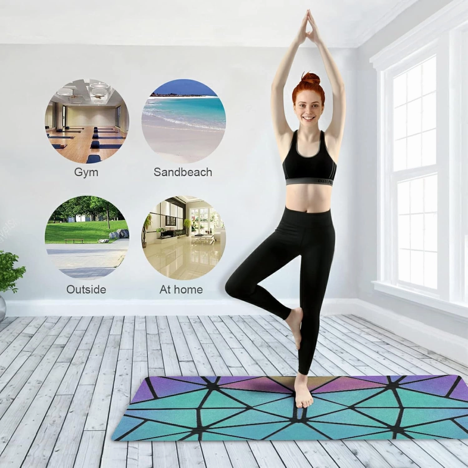 Yoga Mat Non Slip Rubber Fitness Safe Exercise Mat with Bag Durable Folding Workout Mat for Pilates and Floor Exercises
