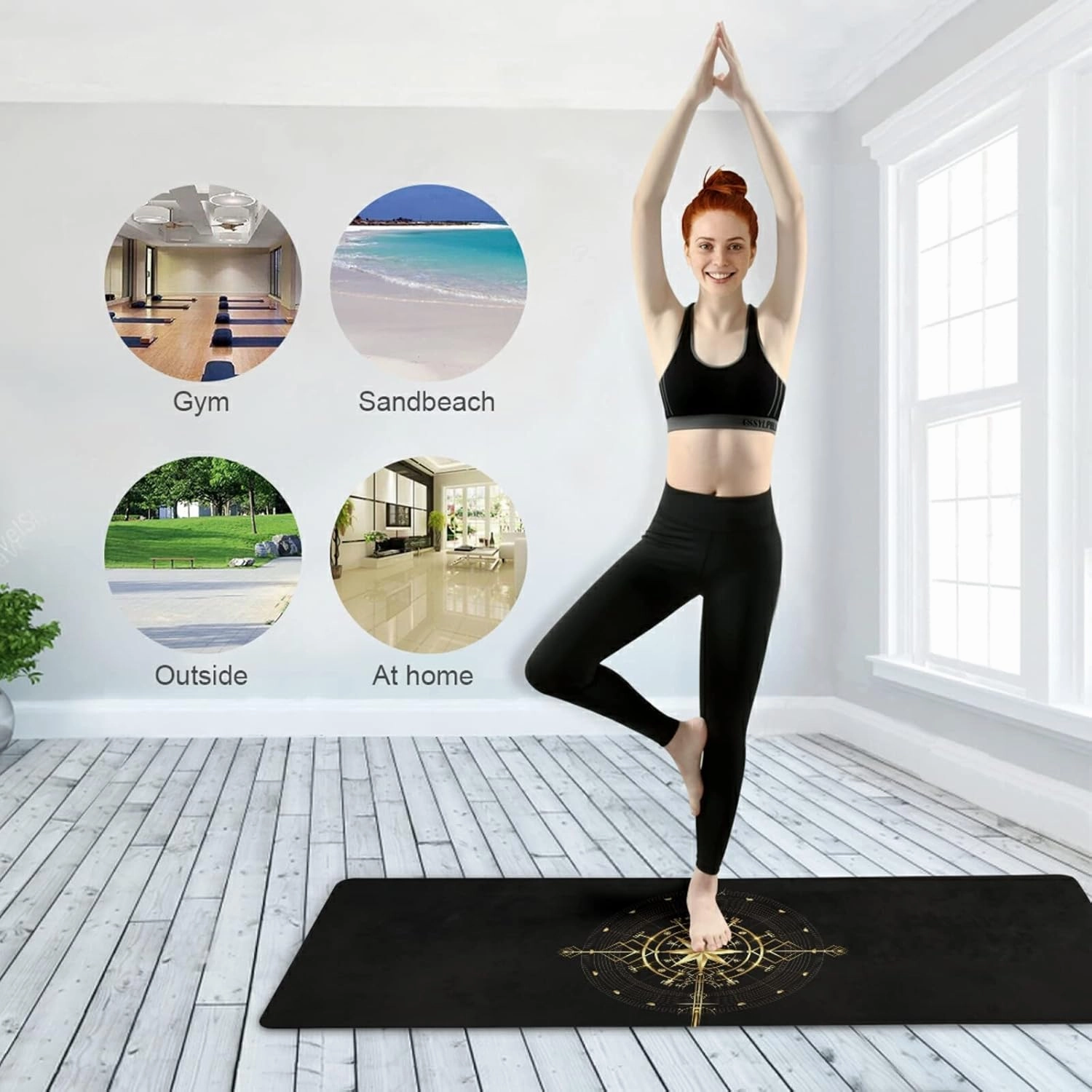 Yoga Mat Non Slip Rubber Fitness Safe Exercise Mat with Bag Durable Folding Workout Mat for Pilates and Floor Exercises