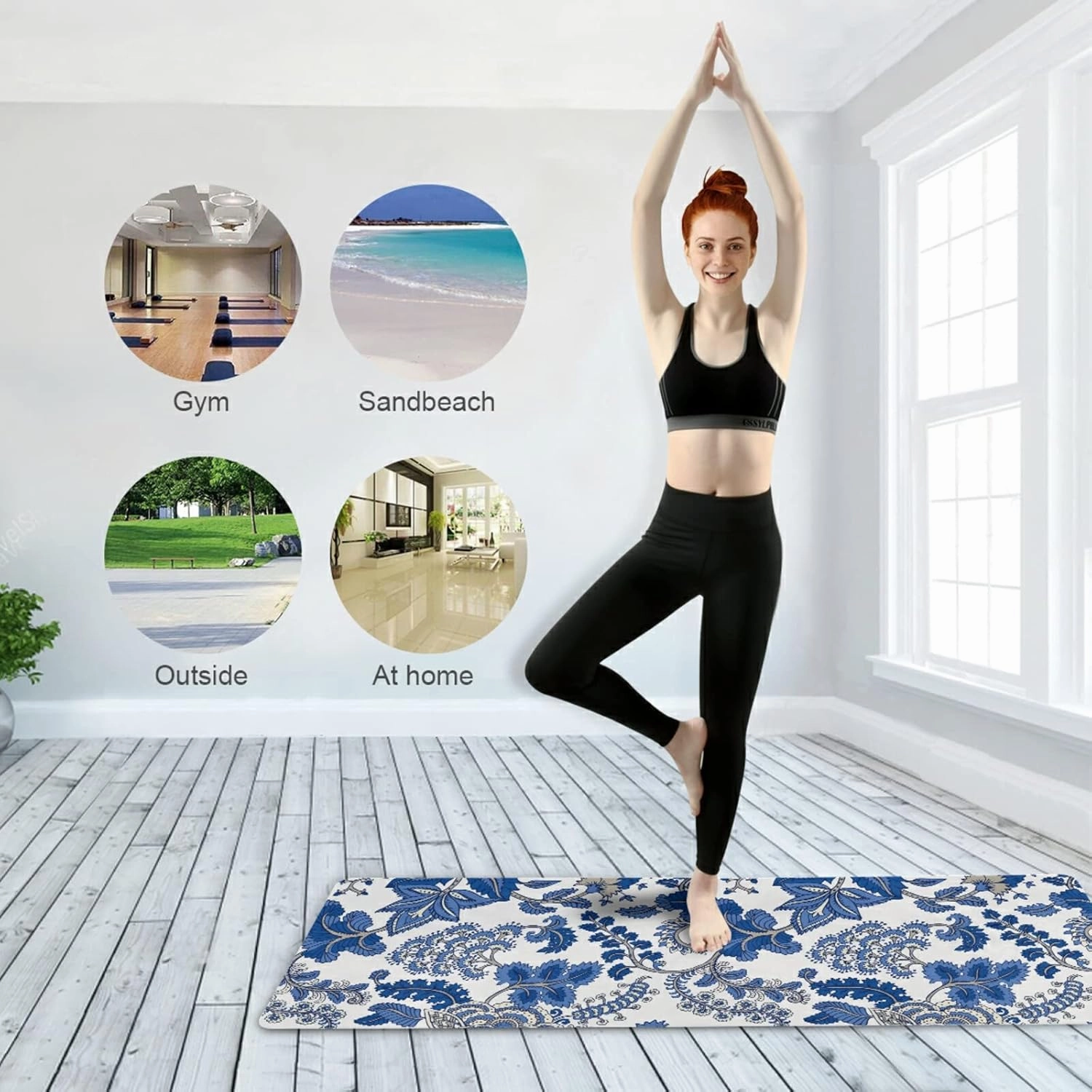 Yoga Mat Non Slip Rubber Fitness Safe Exercise Mat with Bag Durable Folding Workout Mat for Pilates and Floor Exercises
