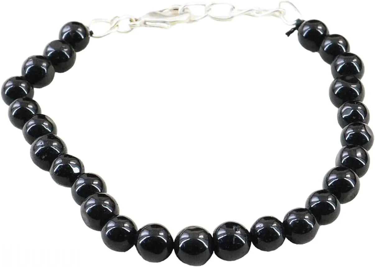 YONKU Natural Black Onyx Crystal Beaded Bracelet, Gemstone Beads Bracelet energy reiki healing crystal bracelet SN-YS-4365