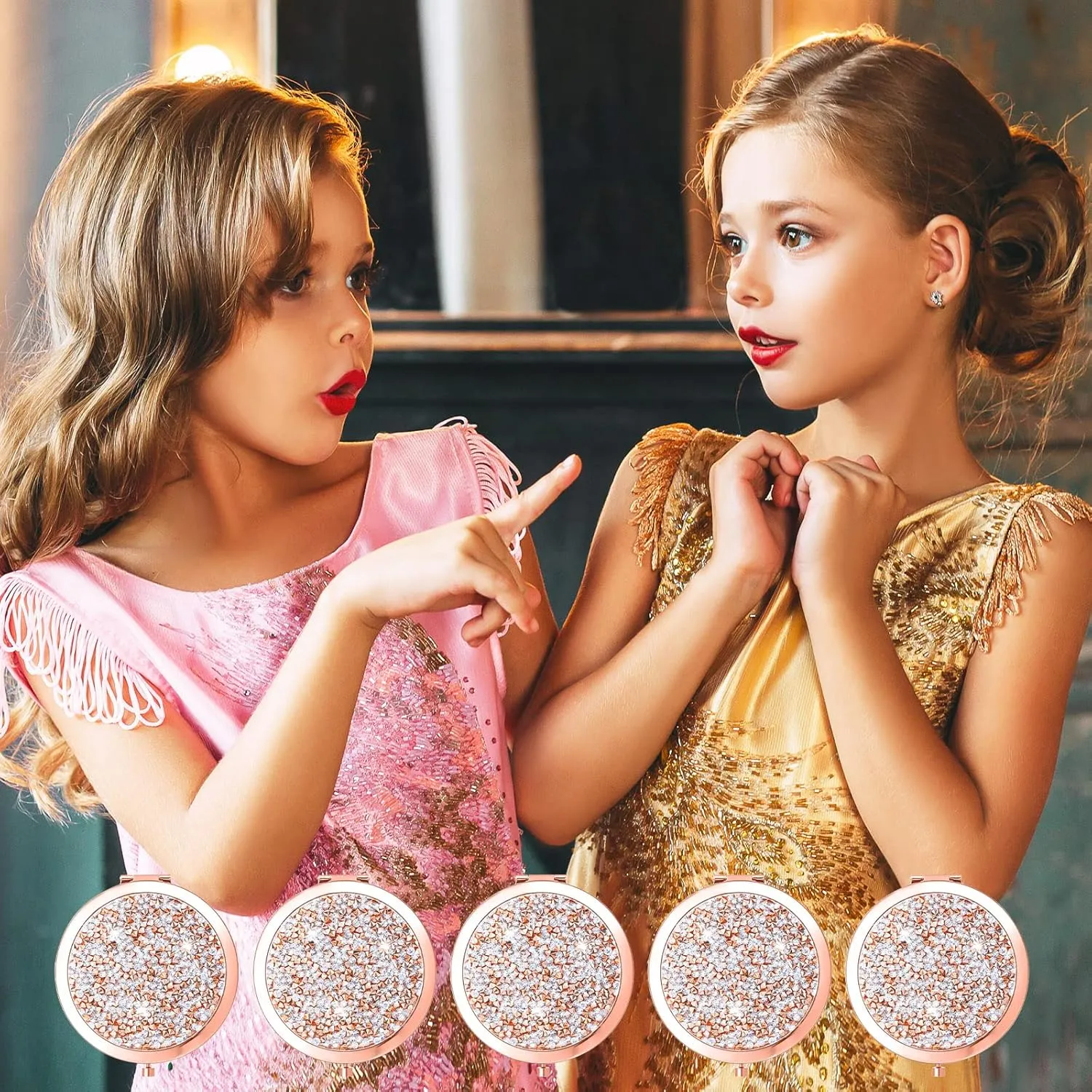 Yulejo 6 Pieces Compact Makeup Mirror Mini Portable Magnifying Cosmetic Mirror for Travel Pocket Purse 2.75 Inch Round Folding Small Gift for Women Mom Bridesmaid Appreciation Nurse Wedding (Gold)