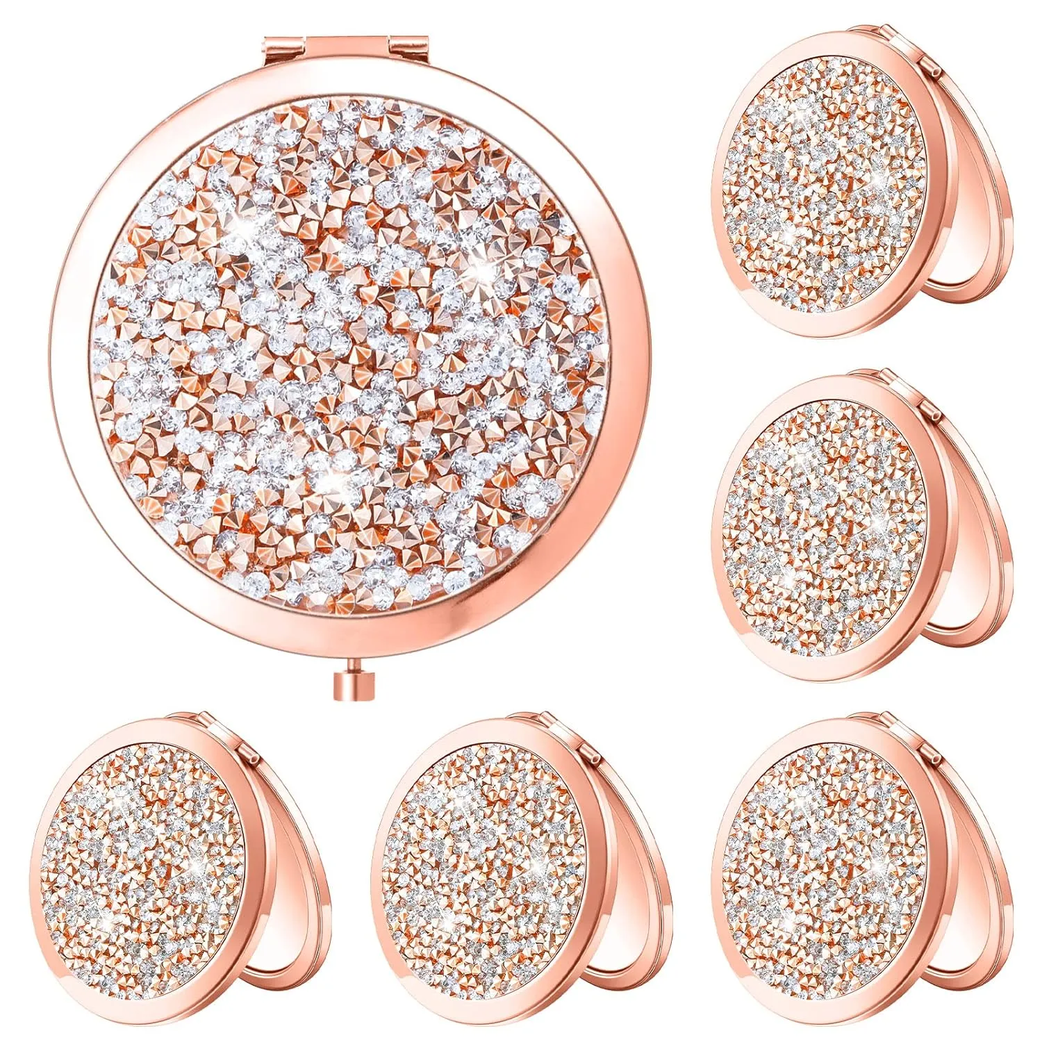 Yulejo 6 Pieces Compact Makeup Mirror Mini Portable Magnifying Cosmetic Mirror for Travel Pocket Purse 2.75 Inch Round Folding Small Gift for Women Mom Bridesmaid Appreciation Nurse Wedding (Gold)