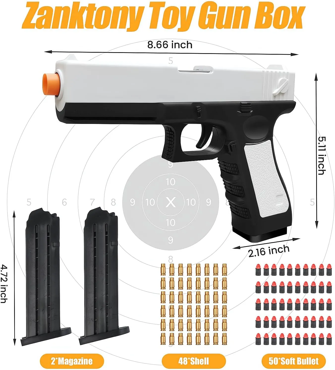 Zanktony Soft Bullet Toy Gun Shell Ejecting, Realistic Toy Pistol for Boys, Educational Play Gun Model, Halloween Christmas Birthday Gifts for Boys Kids Adults Age 8 