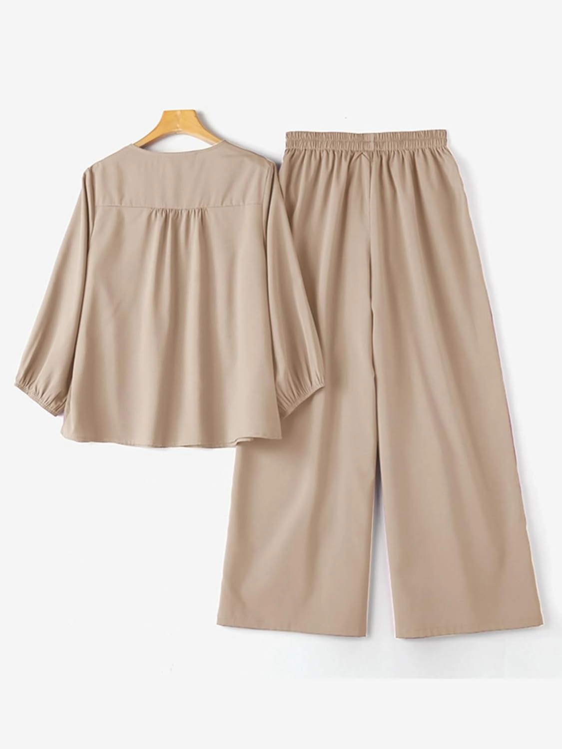 Zanzea Womens 2 Piece Outfits Lounge Sets Lantern Sleeves Loose Fit Elasticized Waistband Wide Leg Pants Set
