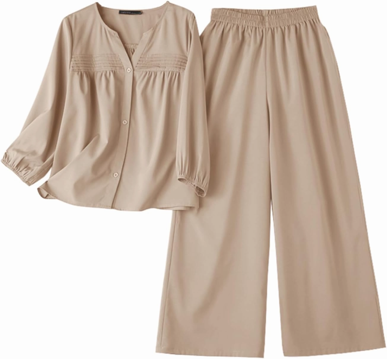 Zanzea Womens 2 Piece Outfits Lounge Sets Lantern Sleeves Loose Fit Elasticized Waistband Wide Leg Pants Set
