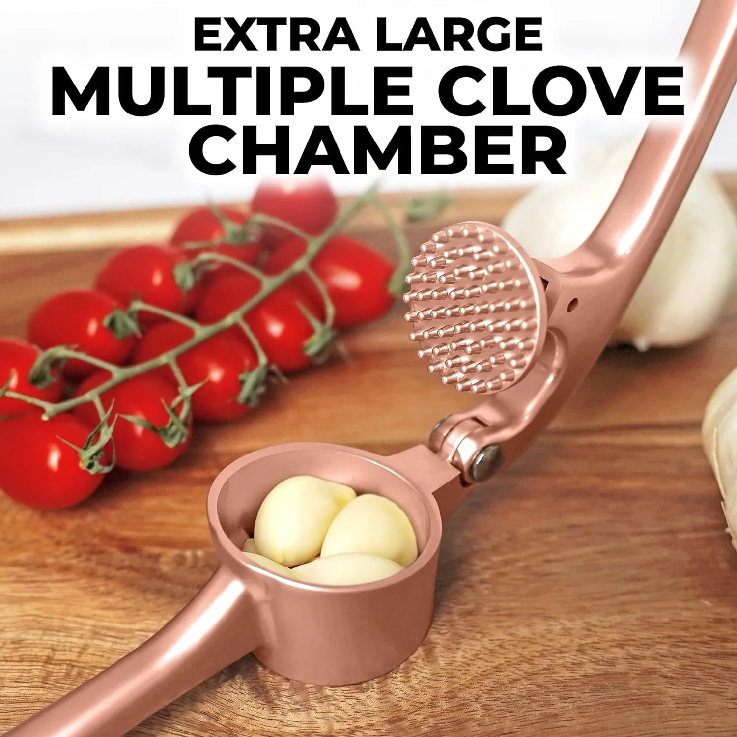 Zulay Kitchen Premium Garlic Press Set - Rust Proof & Dishwasher Safe Professional Garlic Mincer Tool - Easy-Squeeze, Easy-Clean with Soft Handle - Silicone Garlic Peeler & Brush (Rose Gold)