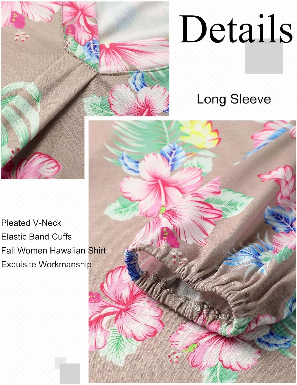 ZXZY Womens Hawaiian Shirt Vintage Leaf Floral Printed Tropical Tops V Neck Puff Long Sleeves Shirts